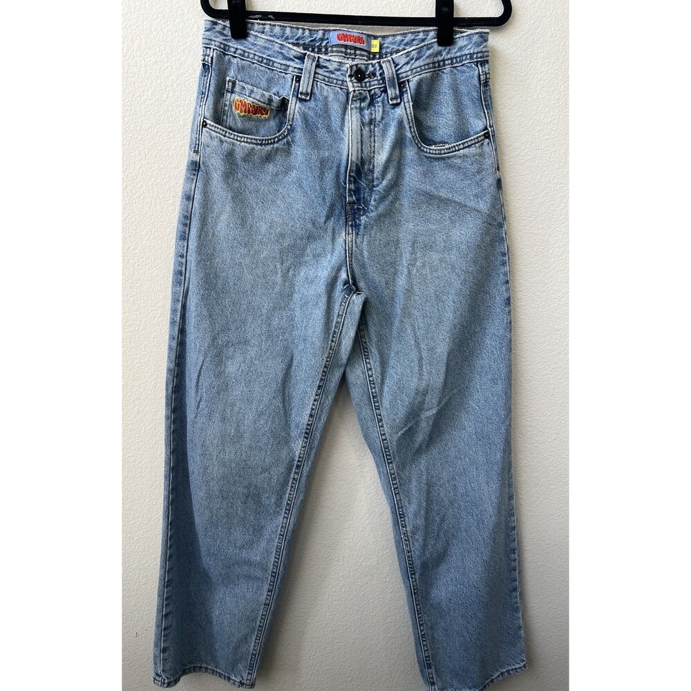 Empyre Relaxed Skate Denim Jeans Light Wash Blue Men's Size 32 Graffiti Logo